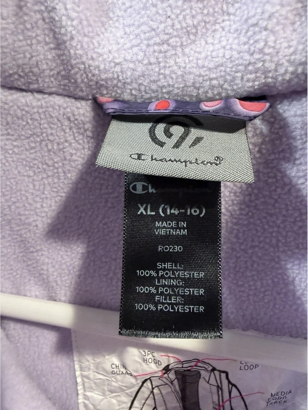 Youth Girls Champion Jacket Coat Size XL 14-16 Purple Full Zip Multicolor Dots